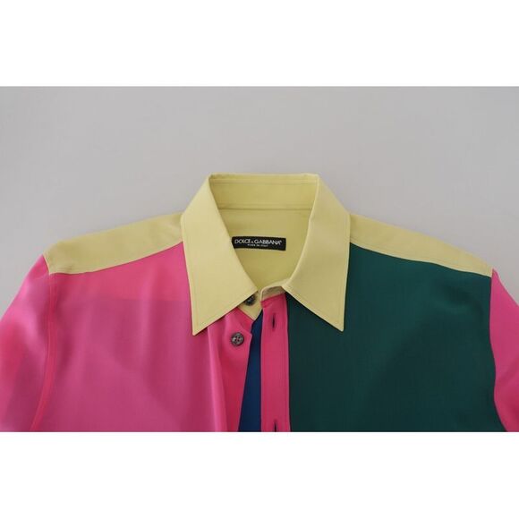 Dolce & Gabbana Multicolor Patchwork Silk Button Down Men's Shirt